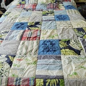 Pottery Barn Kids full/queen reversible patchwork/plaid Surf comforter & sham